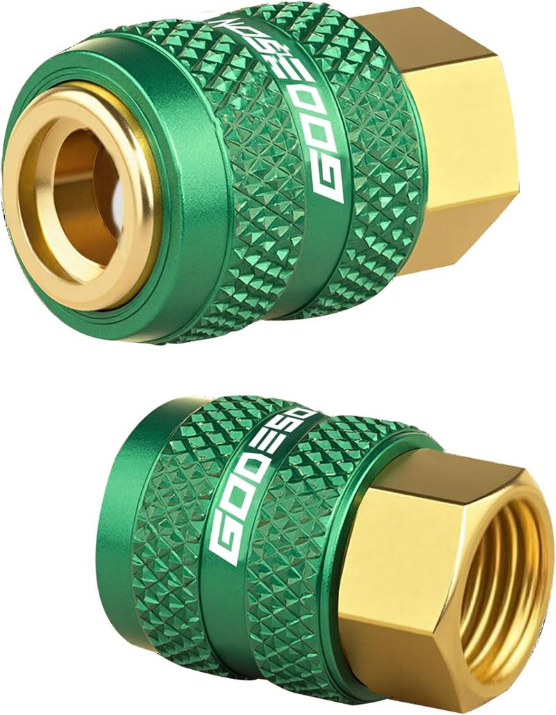 GODESON 2-Pack Locking Air Chuck, 1/4" FNPT All Metal Lock on Tire Chuck Quick Connect Tire valve, Closed Flow Green Inflator Nozzle for Air Compressor & Pressure Gauge-150PSI - Image 1